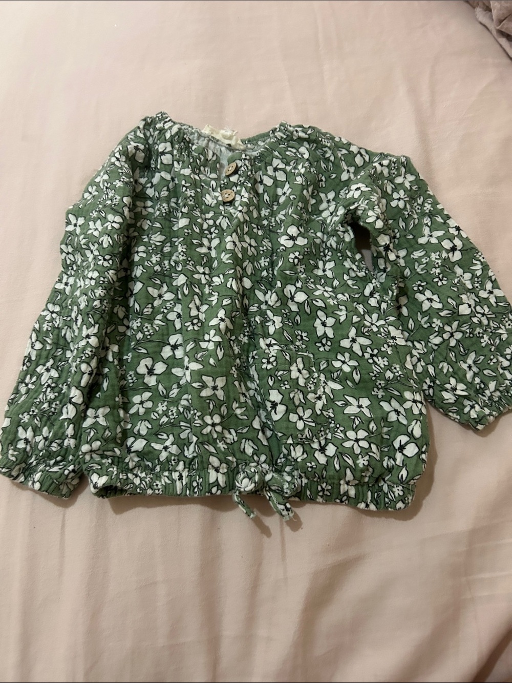 Jessica Simpson Green Floral Long Sleeve Kids Blouse